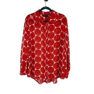 Lane Bryant Top Women 18 Red Sheer Circle Twee Festive Mature Classic Preppy 80s
